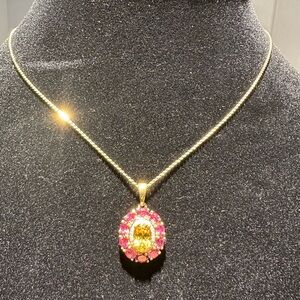 D’Joy Madagascar Yellow And Pink Sapphire Sterling Silver Necklace